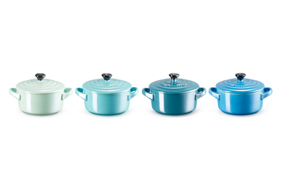 4er-Set Mini Cocottes Metallics Blau-Grün aus Steinzeug