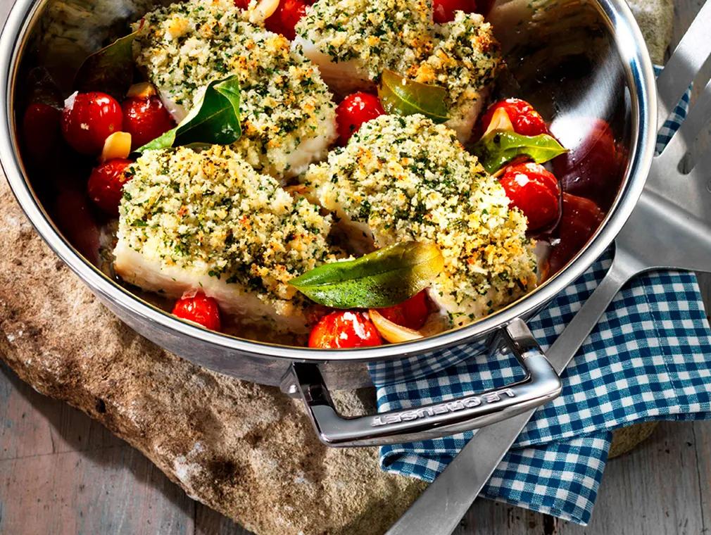 Gebackener Fisch mit Gremolata-Panade und Kapernmayonnaise
