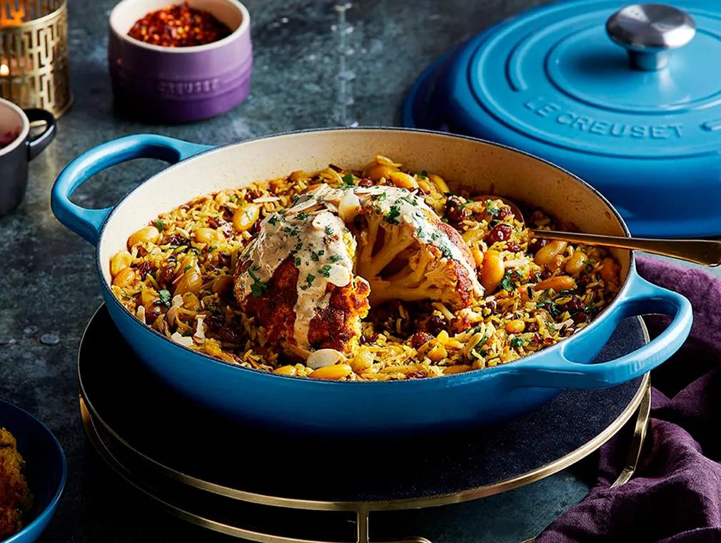 Ganzer Tandoori-Blumenkohl mit Wildreis
